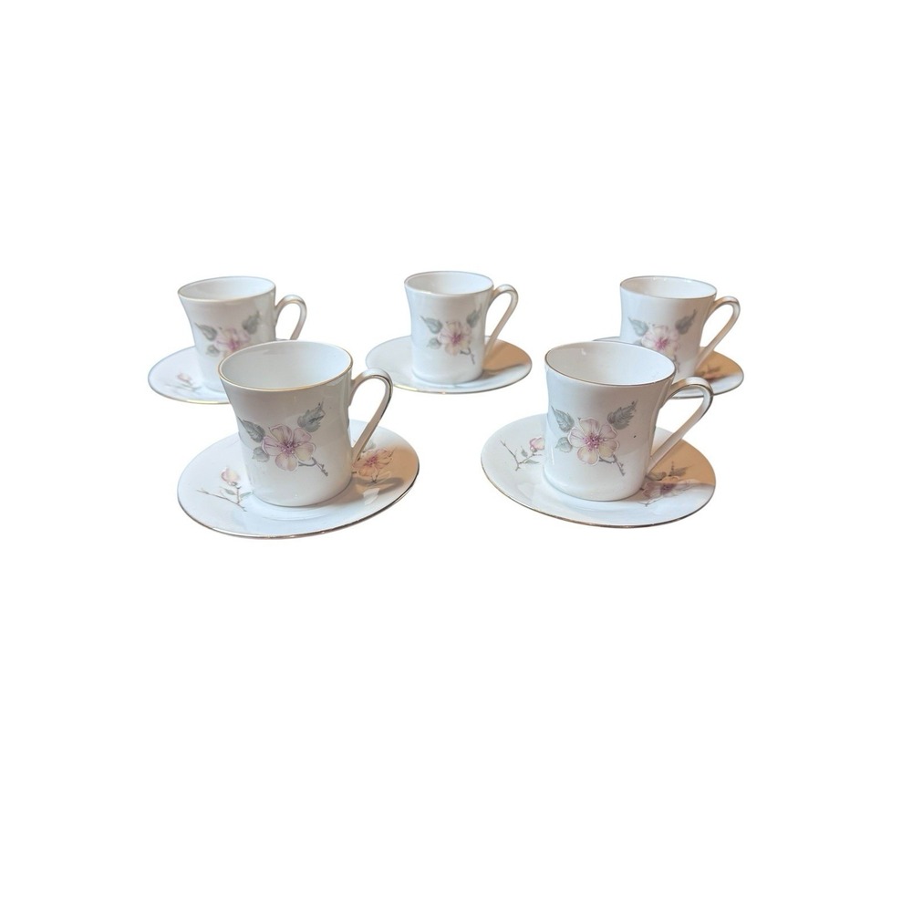 5 Scherzer Cups & Saucers Orchid Design Scherzer Bavaria‎ Germany Espresso